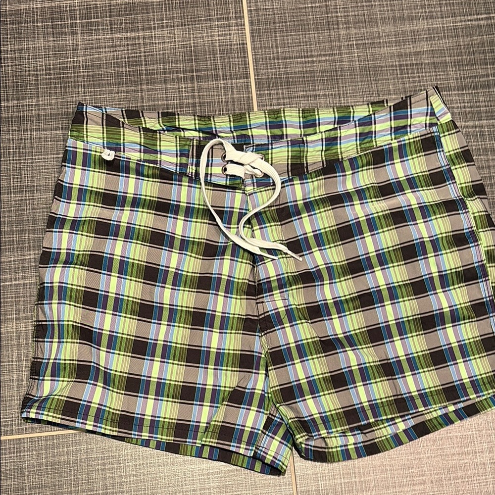 Sundek Green and Blue Plaid Board Shorts